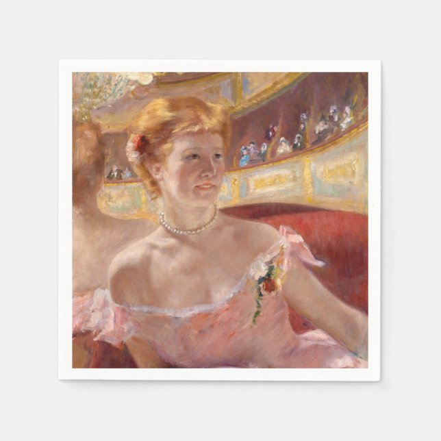 Mary Cassatt - Woman med Pearl Necklace i en Loge Pappersservett (Framsidan)