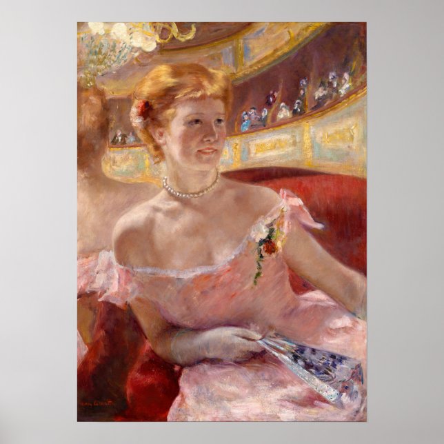Mary Cassatt - Woman med Pearl Necklace i en Loge Poster (Framsidan)