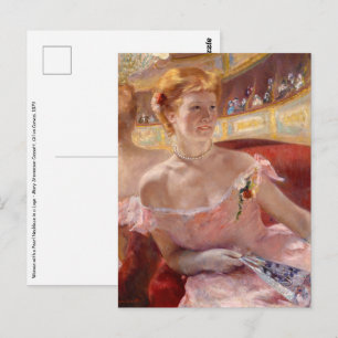 Mary Cassatt - Woman med Pearl Necklace i en Loge Vykort