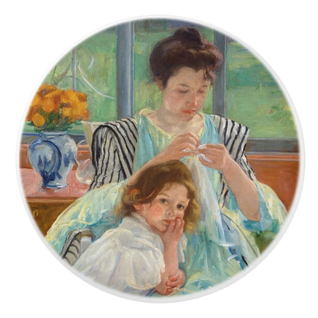 Mary Cassatt - Young Mor Sewing Knopp (Framsidan)