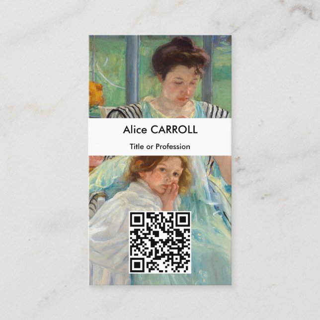 Mary Cassatt - Young Mor Sewing - QR Code Visitkort (Framsida)