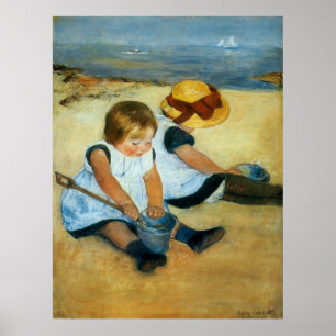 Mary Cassatts barn på stranden (1884) Poster