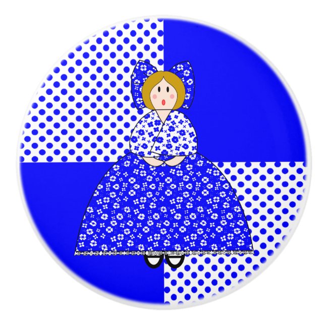 Mary Doll with Blue Polka Dot Background Knopp (Framsidan)