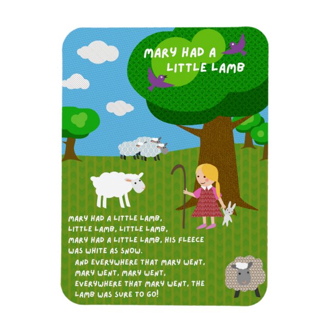 Mary Had a Little Lamb Barnkammarim Rhyme Magnet (Vertikal)