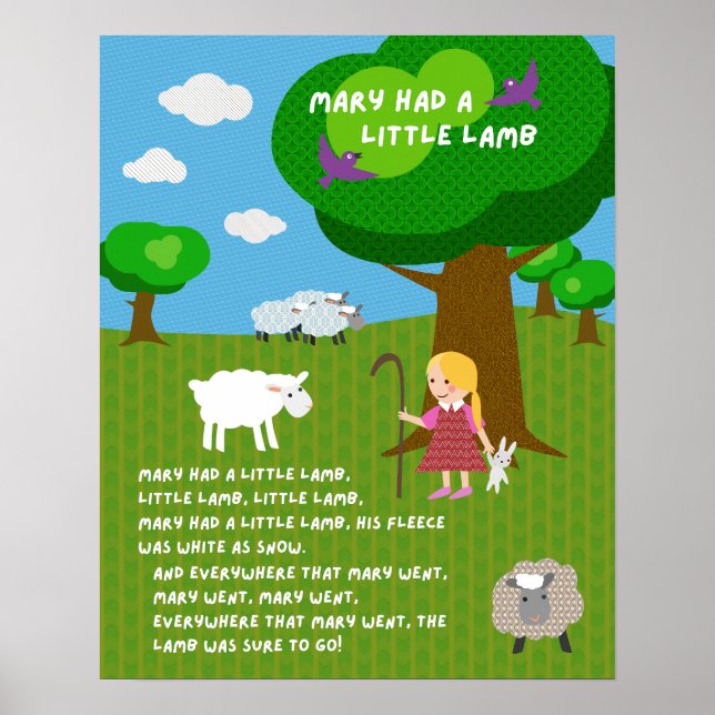 Mary Had a Little Lamb Barnramsuppsats Poster (Framsidan)