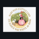Mary Had a Little Lamb Vykort<br><div class="desc">Mary hade ett litet lamm,  dess ull var vit som snö och vart Mary gick följde lammet säkert efter! Från en charmig Mother Goose-illustration av Mary Lafetra Russell.</div>