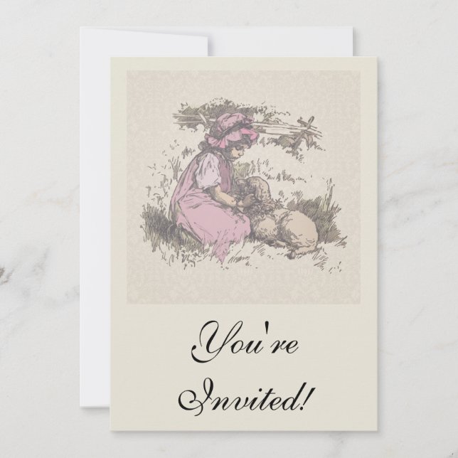 Mary hade en liten lamb Nursery Rhyme Inbjudningar (Framsida)