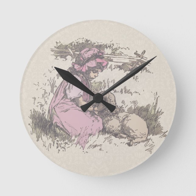 Mary hade en liten lamb Nursery Rhyme Rund Klocka (Framsida)