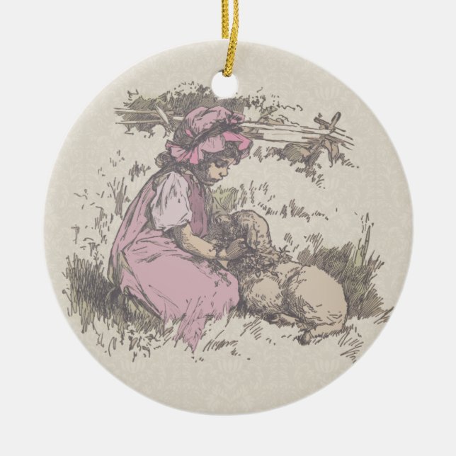 Mary hade ett litet lamm Nursery Rim Julgransprydnad Keramik (Framsidan)