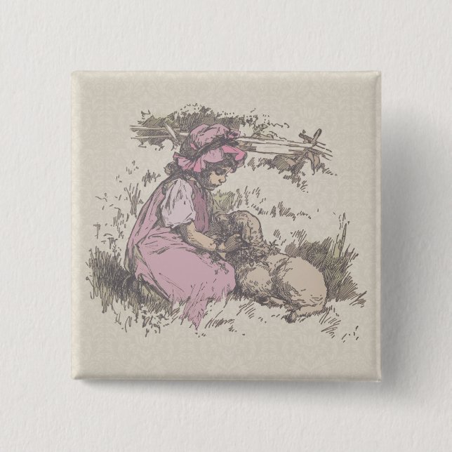 Mary hade ett litet lamm Nursery Rim Knapp (Framsida)