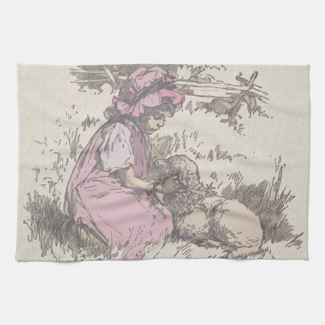Mary hade ett litet lamm Nursery Rim Kökshandduk (Horisontell)