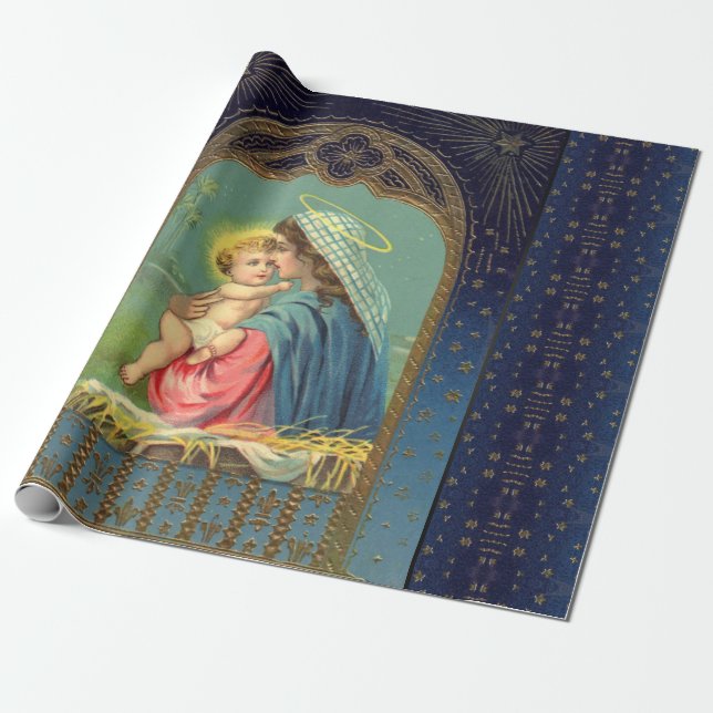 Mary Holding the Baby Jesus Wrapping Papper Presentpapper (Utrullad)