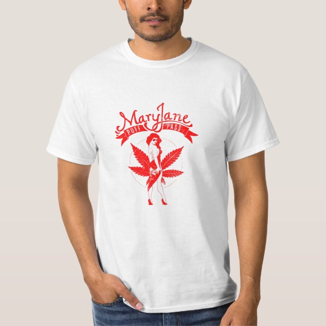 Mary Jane Puff Pass Woman Artwork röd T Shirt (Framsida)