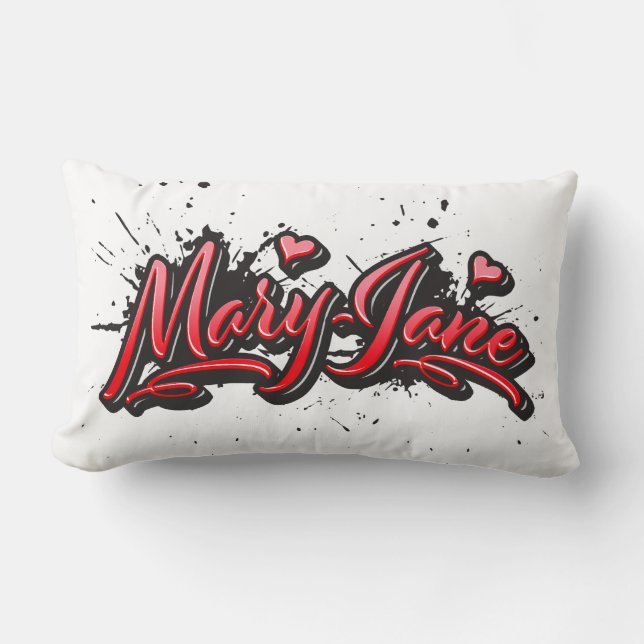 Mary-Jane red Heart Graffiti Kissen lang Lumbarkudde (Framsida)