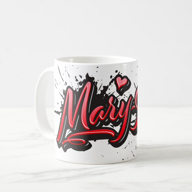 Mary-Jane red Heart Graffiti Tasse Kaffeetasse Kaffemugg (Framsida vänster)