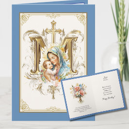 Mary Jesus Blommig Skrift Blå Guld Kort