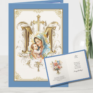 Mary Jesus Blommig Skrift Blå Guld  Kort
