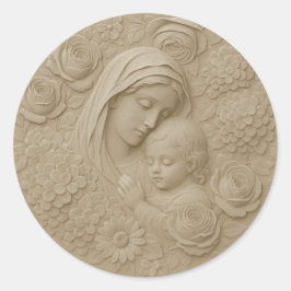 Mary Jesus Blommigt Religiösa Catholik Runt Klistermärke