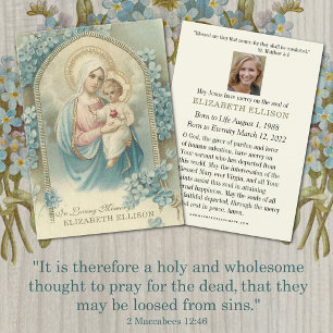 Mary Jesus katolska Blommigten Funeral Prayer Card Visitkort