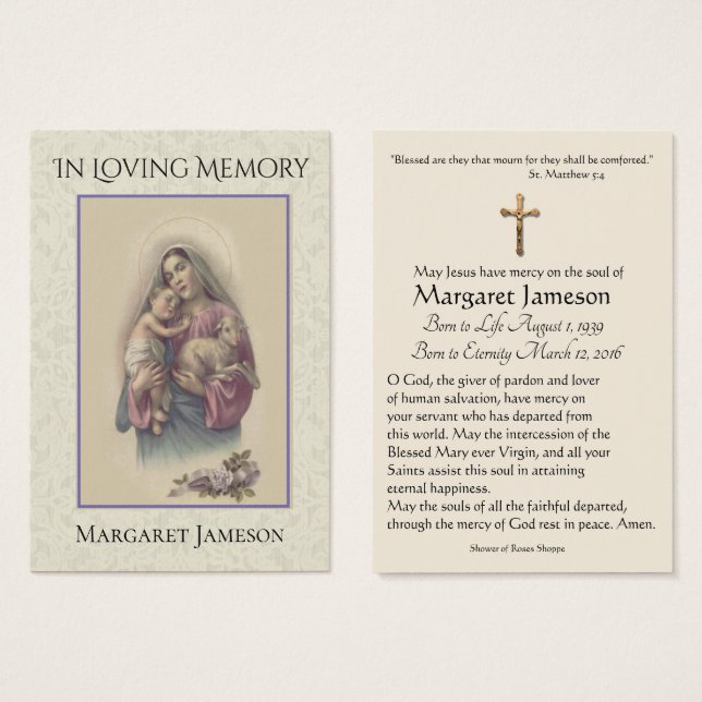 Mary Jesus Lamb Funeral Heliga Card - Visitkort (Framsida & baksida)
