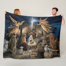 MARY, JESUS och JOSEPH i MANGER Fleecefilt