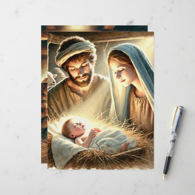 Mary Joseph & Baby Jesus Nativitbok Papper (Fram/Back In Situ)