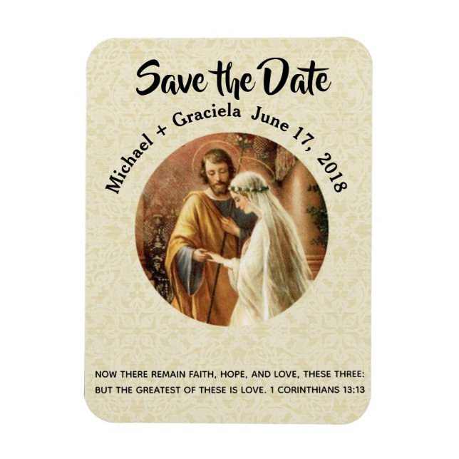 Mary Joseph Catholique SAVE THE DATE Bröllop Magnet (Vertikal)