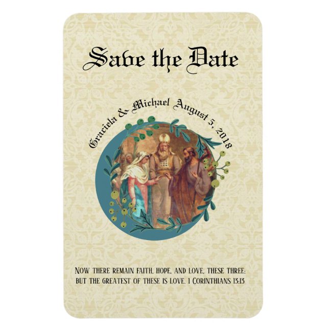 Mary Joseph Catholique SAVE THE DATE Bröllop Magnet (Vertikal)