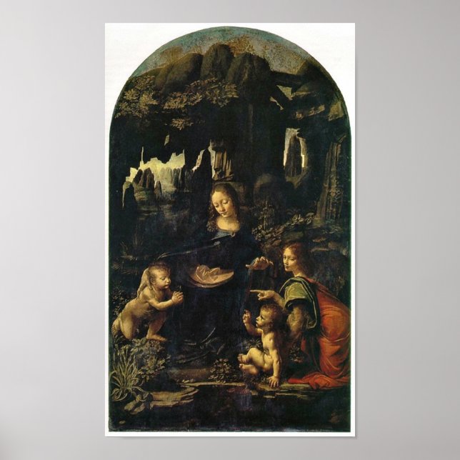 Mary, Kristus, barn och änglar av Leonardo da Vinc Poster (Framsidan)