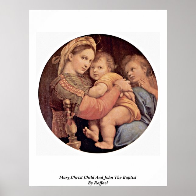 Mary, Kristus Child och John Baptist av Raffael Poster (Framsidan)