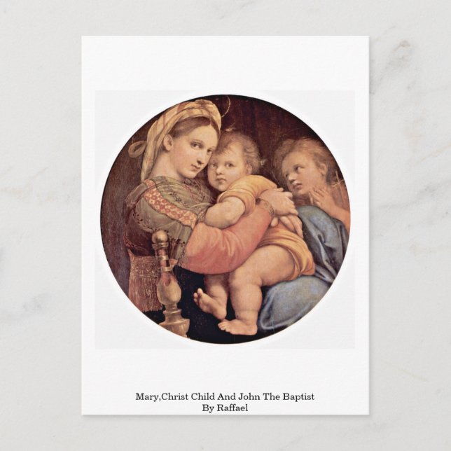 Mary, Kristus Child och John Baptist av Raffael Vykort (Framsida)