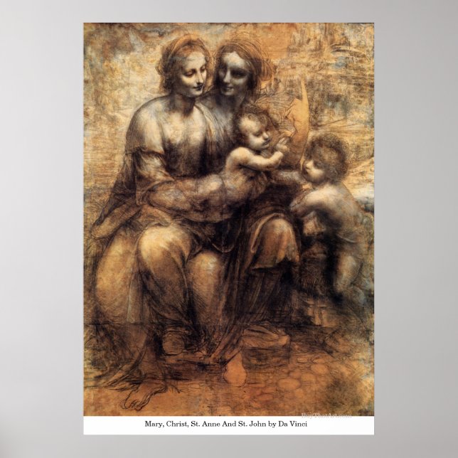 Mary, Kristus, St Anne och St John av Da Vinci Poster (Framsidan)