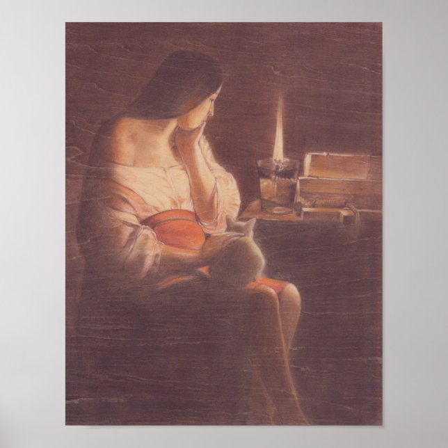Mary Magdalene and the cat Georges de La Tour Poster (Framsidan)