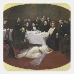 Mary Magdalene i Pharisees hus Fyrkantigt Klistermärke
