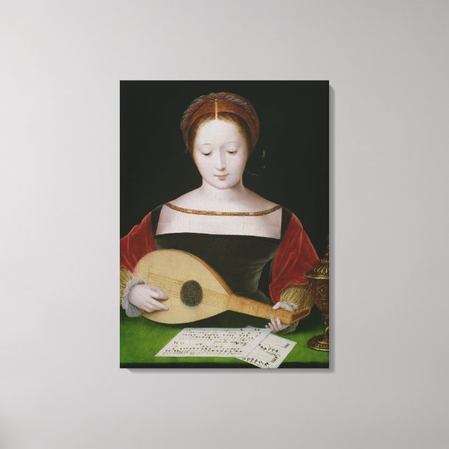 Mary Magdalene spelar en lute Canvastryck (Framsida)