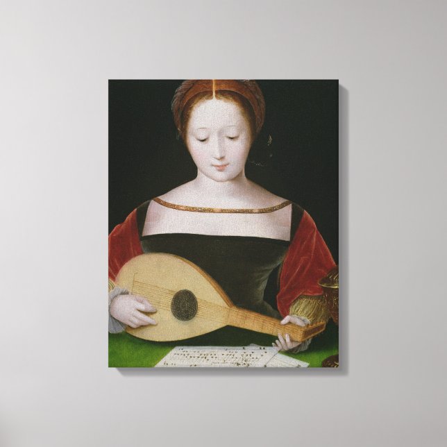 Mary Magdalene spelar en lute Canvastryck (Framsida)