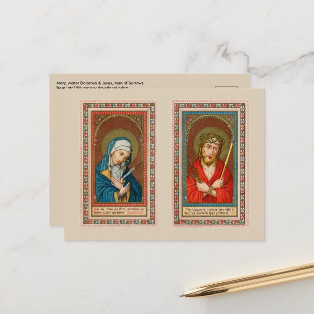 Mary, Mater Dolorosa & Jesus, Ecce Homo Vykort (Fram/Back In Situ)