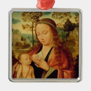 Mary med Kristusbarnet, 16th århundrade för tidi Julgransprydnad Metall
