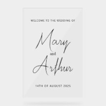 Mary Minimalist Bröllop Acrylic Välkommen Sign