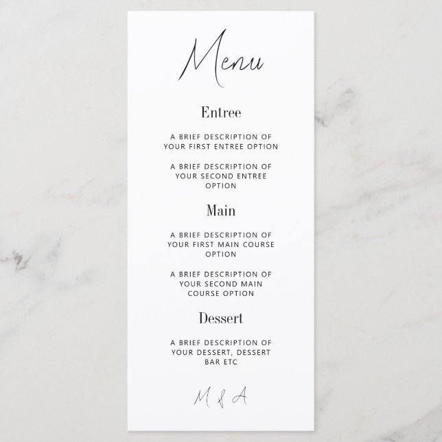 Mary - Minimalist Elegant bröllop Menu Meny (Framsida)