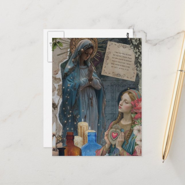 Mary Mixed Media Collage Vykort (Fram/Back In Situ)