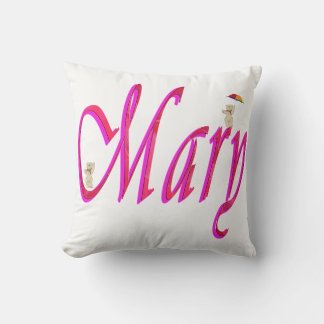 Mary, Namn, Logotyp, White Throw Cushion. Kudde (Framsida)