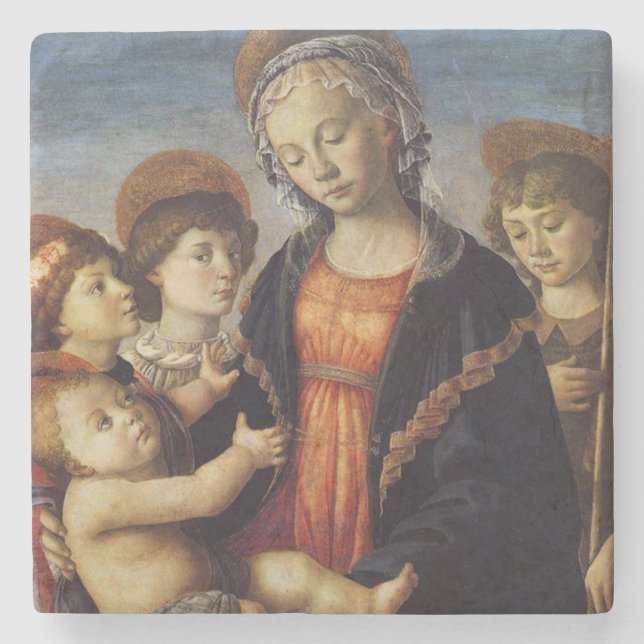 Mary och Baby Jesus med Änglar jul Underlägg Sten (Framsidan)