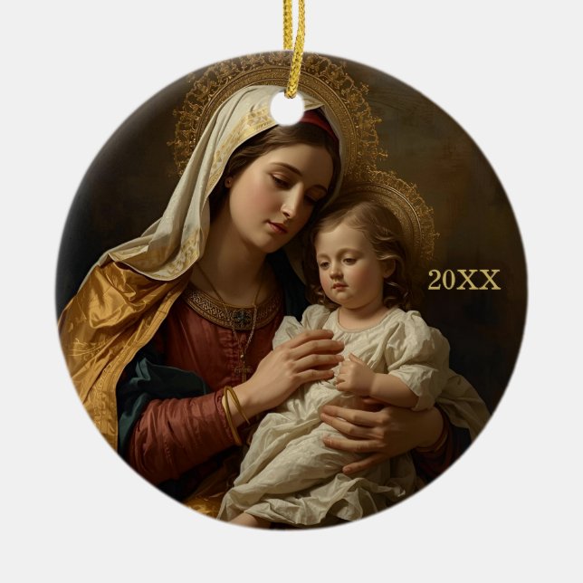 Mary och Baby Jesus Religiösa Julprydnader Julgransprydnad Keramik (Framsidan)