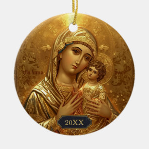 Mary och Baby Jesus Religiösa Julprydnader Julgransprydnad Keramik