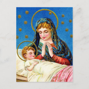 Mary och en sovande Baby Jesus Vykort