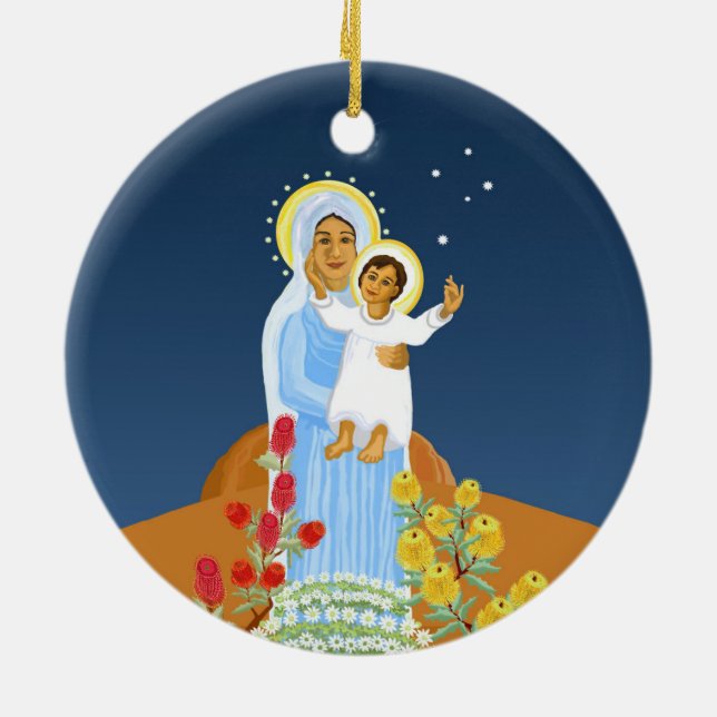 Mary och Jesus - australisk nativitet Julgransprydnad Keramik (Baksidan)