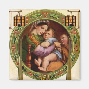 Mary och Jesus med järnek Magnet