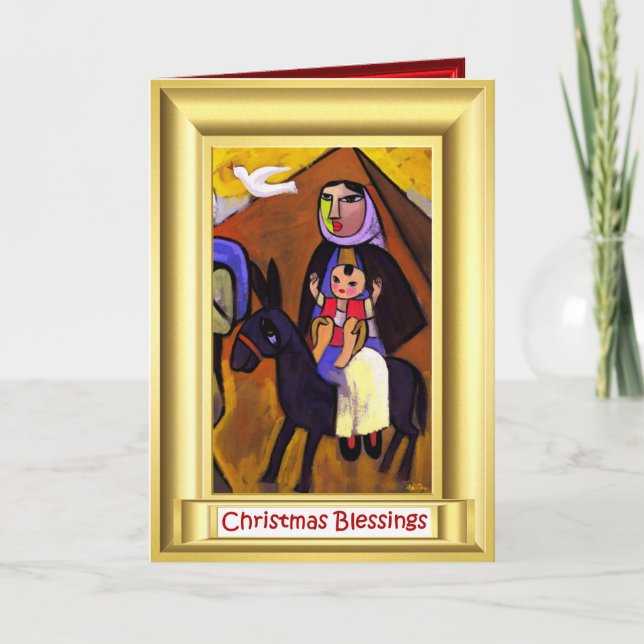 Mary och Jesus på en åsna Helgkort (Framsida)