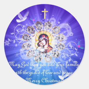 Mary och Jesus Runt Klistermärke